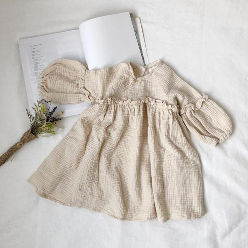 Baby Girls Summer Dresses Summer Japan Kids Girl Dress Linen Spring Clothes Ruffles Princess Toddler Baby Girl ClothingMX190926