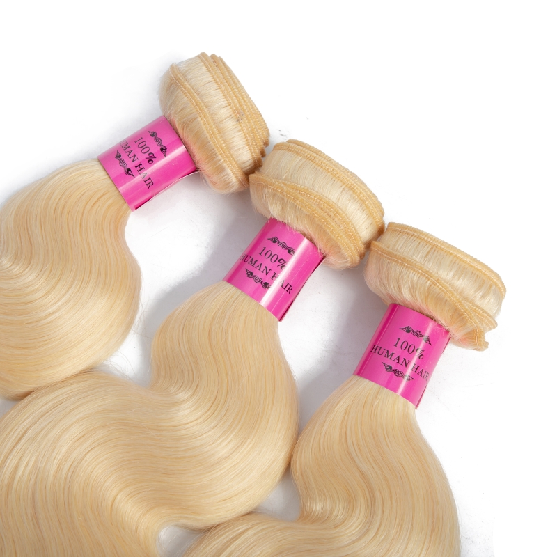 Malaysian Human Hair HD 13*4 Lace Frontal With 3 Bundles Blonde Color Free Part 613# Silky Straight Body Wave Pre Plucked