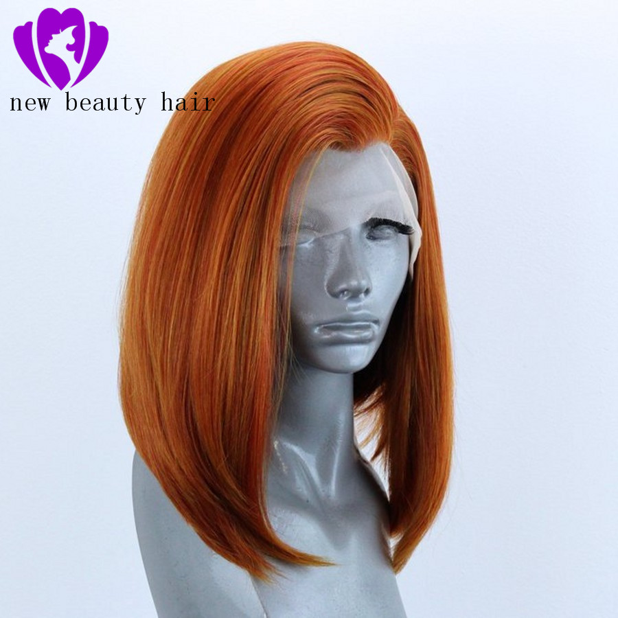 Stunning prom hairstyle Short Lace Front simulation Human Hair Wigs copper red/ orange Lace Frontal synthetic Bob Wig For Black Women