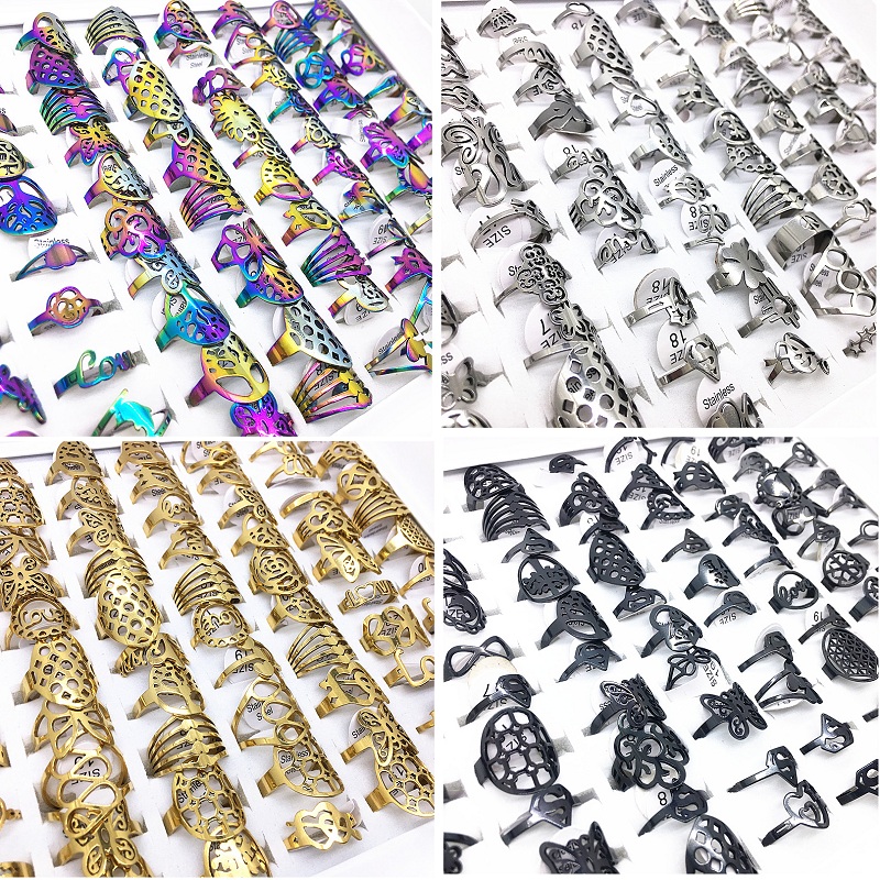 wholesale 50pcs stainless steel rings Mix Styles silver gold black multicolor Laser Cut Steel Finger ring for men women drop shipping crown, Golden;silver
wholesale 50pcs stainless steel rings Mix Styles silver gold black multicolor Laser Cut Steel Finger ring for men women drop shipping crown, Golden;silver