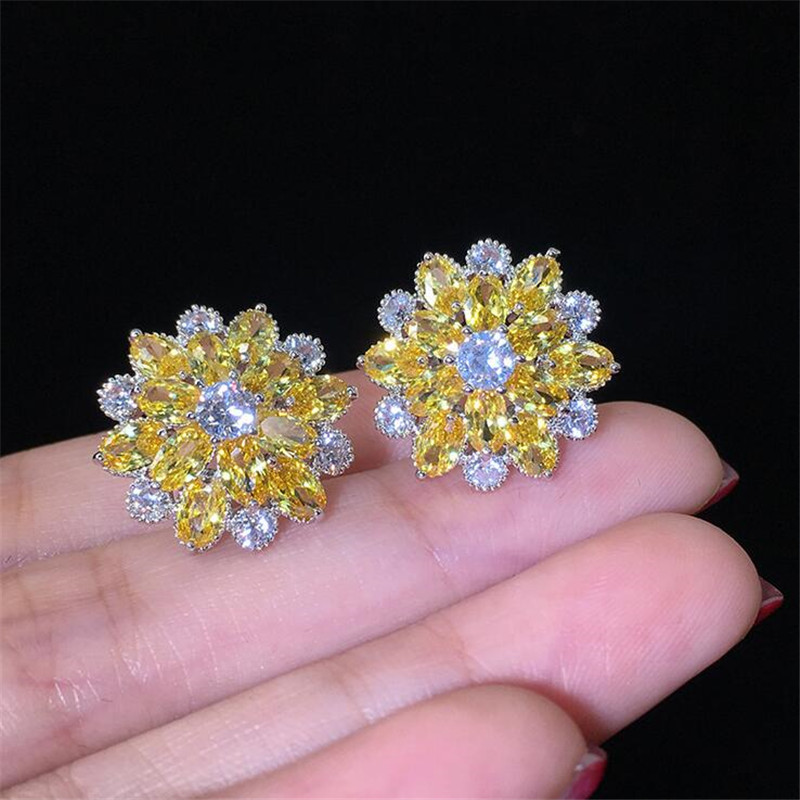 2020 New Sparkling Luxury Jewelry 925 Sterling Silver Marquise Cut White Topaz CZ Diamond Women Flower Fashion Stud Earring For Lover's Gift