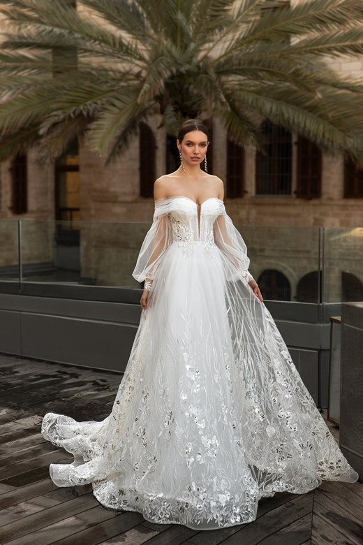 2020 Idatorez Bohemian Wedding Dresses Beaded Off The Shoulder Lace Appliqued Long Sleeve Wedding Dress A Line Custom Made Vestidos De Novia