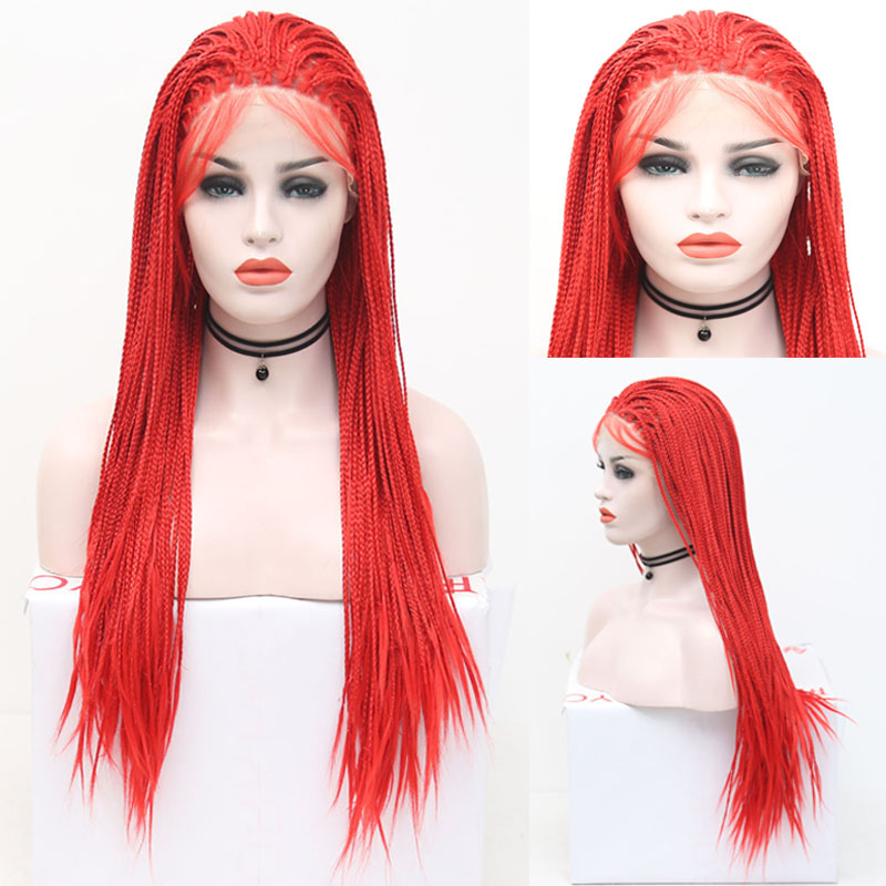 RONGDUOYI Red Hair Synthetic Lace Front Wig Long Braided Box Braids Wigs for Women with Baby Hair High Temperature Fiber Wigs, As pic
RONGDUOYI Red Hair Synthetic Lace Front Wig Long Braided Box Braids Wigs for Women with Baby Hair High Temperature Fiber Wigs, As pic