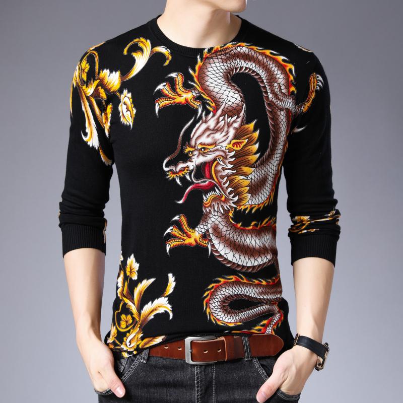 Autumn 2019 Sweater Men Jersey Clothing Black Gold Dragon Print Sweater Pullover For Men Casual Club Party Clothing, Navy blue
Autumn 2019 Sweater Men Jersey Clothing Black Gold Dragon Print Sweater Pullover For Men Casual Club Party Clothing, Navy blue