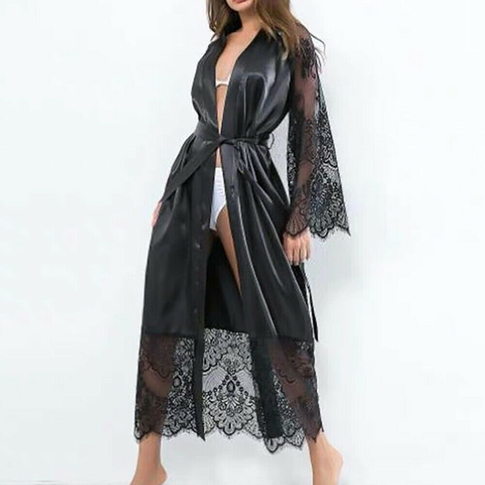 wedding robes gown for women womens long sleeve lace splice robe bowknot wrap nightwear babydoll sleepdress