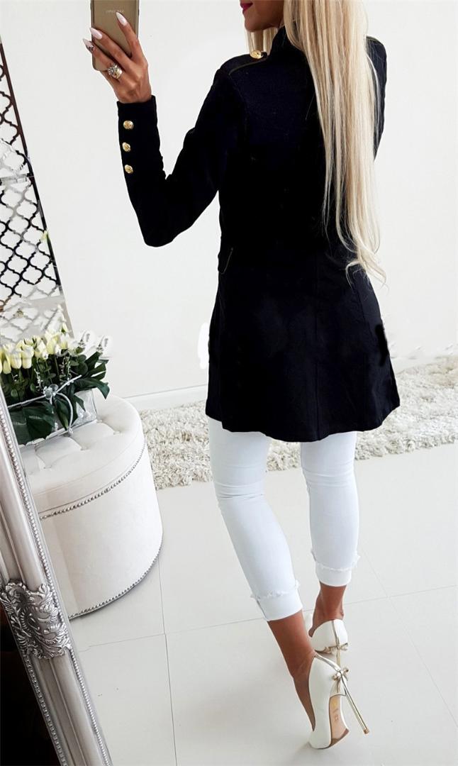 Women Long Sleeve Coat double-breasted Outwear Slim Suit Jacket Ladies Overcoat