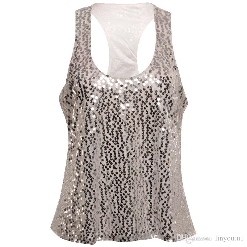 2020 Women Sexy Tops Glitter Strappy Sequined Tank Tops Party Vintage Gothic Sparkle Swing Vest women clothes
