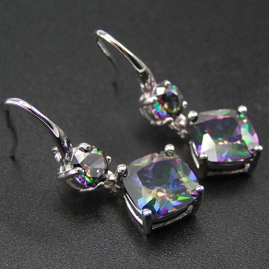 100% 925 Sterling Silver Earring With Rainbow Mystic Topaz Drop Earrings Women Jewelry Earrings with CZ Stone Earrings for Women T191105