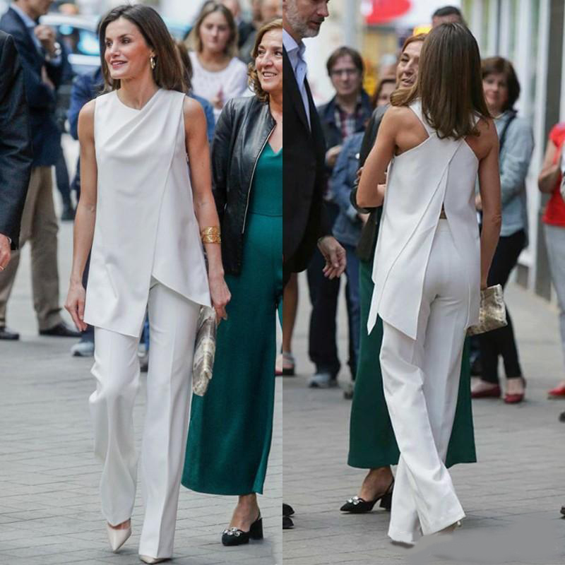Newest Cheap White Sleeveless Mother Of The Bride Suits Fashion Criss Cross Back Jewel Neck Wedding Guest Dress Custom Made