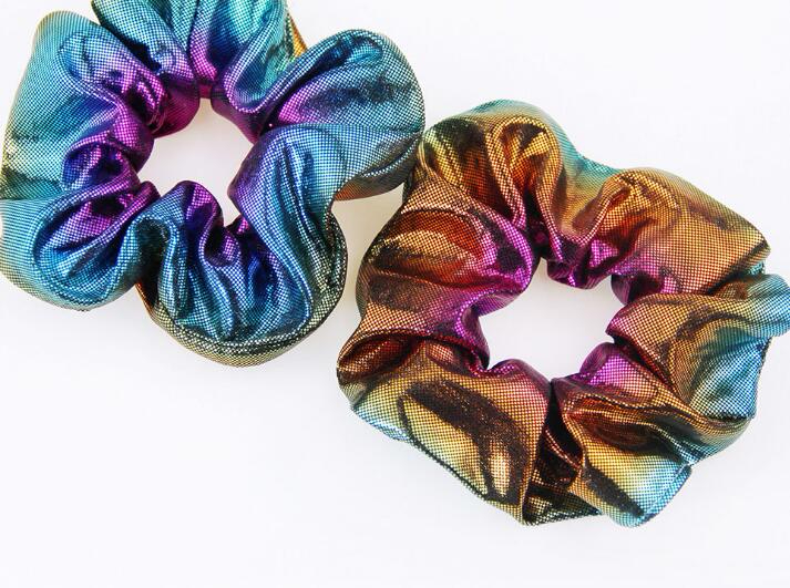 Hair Scrunchie Accesories Women Girl Ponytail Holder Rope Hair scrunchies Dot Shiny Fabric Gradient color Laser Hair bands Headbands GB1665