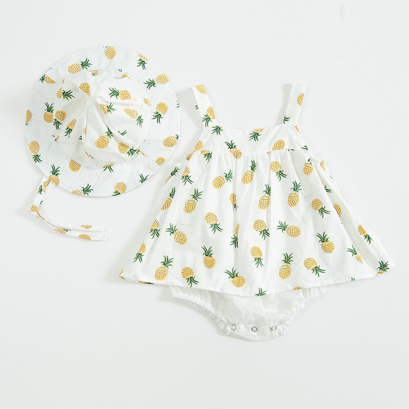 Baby girl Designer Clothes Romper Infant Pineapple Print Sleeveless Round Collar Romper + hat 100% cotton Summer clothes, As picture/ romper +hat
Baby girl Designer Clothes Romper Infant Pineapple Print Sleeveless Round Collar Romper + hat 100% cotton Summer clothes, As picture/ romper +hat