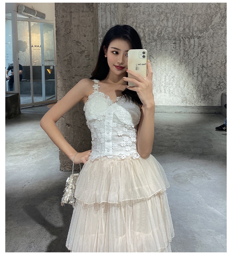 New design womens sexy 3D flower beading patchwork lace spaghetti strap padded bustier short vest camisole tank tops S M L