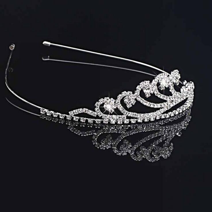 Handmade Cute Silver Wedding Bridal Crystal Crown Tiaras sparkly wedding party birthday Nice Gift Flower Girl 11.7*3CM