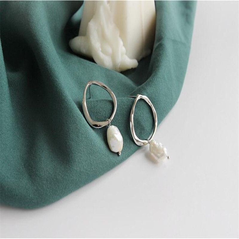 925 Sterling Silver Irregular Geometric Baroque Freshwater Pearl Dangle Earrings Female Natural Pearl Drop Earrings Wedding Gifts
