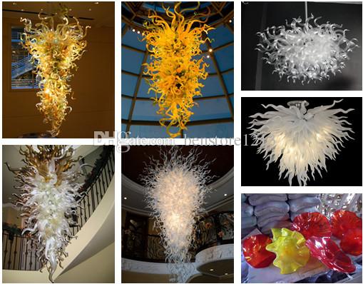 Big Sale 100% Mouth Blown Glass Pendant Light LED Bulbs Art White Color Hand Blown Glass Chandelier Crystals