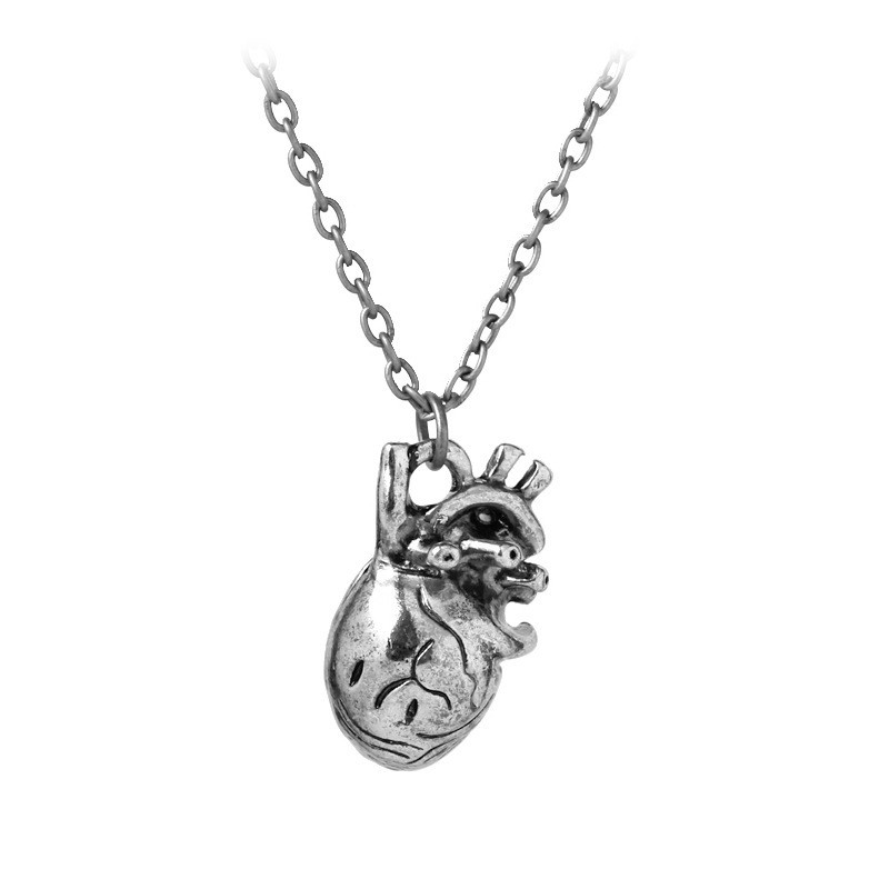 12 Pieces Anatomical Heart Necklace Man or Woman 3D Pendant Oxidized Antique Stainless Steel Pendant Necklace