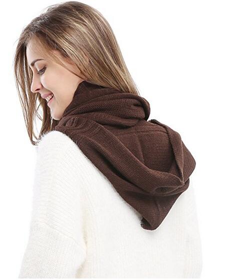 Wholesale-Winter Soft Pullover Knit Infinity Scarf Beanie Hoodie Scarf Long Hooded Scarf Wrap