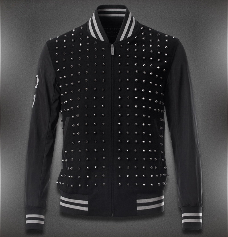 Men Rivets Patch Woollen Baseball Jacket Stand Collar Studs Applique Slim Fit Embroidery G On Sleeve, Black pp-453
Men Rivets Patch Woollen Baseball Jacket Stand Collar Studs Applique Slim Fit Embroidery G On Sleeve, Black pp-453