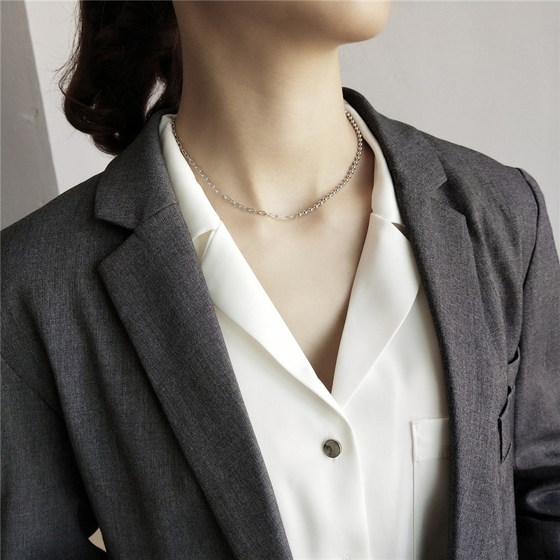Bib Jewelry 925 Sterling Silver Asymmetric Beads&Link Chain Necklaces For Women New Simple Female Choker Collar Necklace