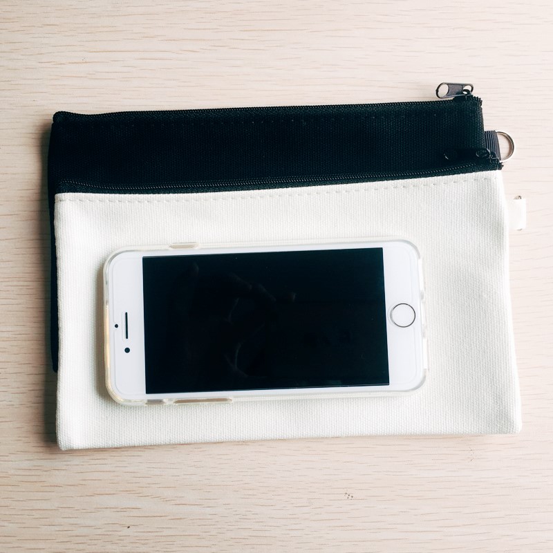 Blank Canvas Black Zipper Pencil Cases Pen Pouches Cotton Cosmetic Bags Makeup Bags Mobile phone Clutch organizer