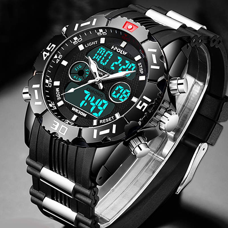 Fashion Sport Super Cool Men's Quartz Digital Watch Men Sports Watches HPOLW Luxury Brand LED Military Waterproof Wristwatches CJ191213, Black
Fashion Sport Super Cool Men's Quartz Digital Watch Men Sports Watches HPOLW Luxury Brand LED Military Waterproof Wristwatches CJ191213, Black