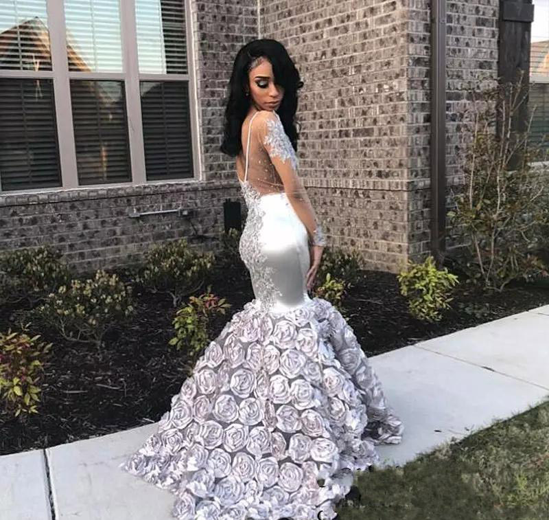 Long Sleeves South African Black Girls Prom Dresses Mermaid Appliques Holidays Graduation Wear Evening Party Gowns Custom Made Plus Size
