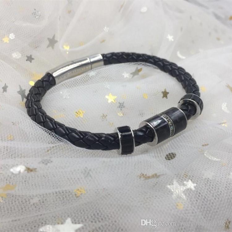 316L Titanium steel Men magnetic buckle leather braid bracelet for man women bangle charm bracelet jewel