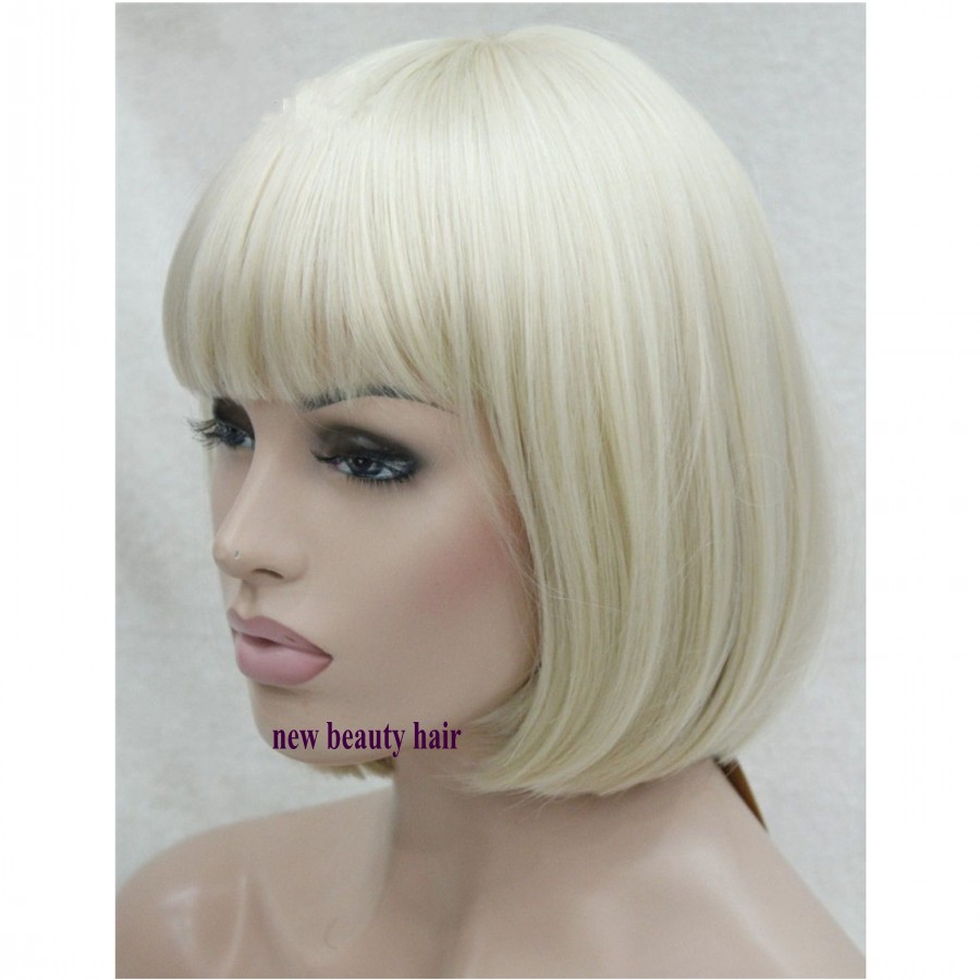 Hotselling #613 blonde Short Bob Wig simulation human hair natural wig Point Part Bangs Full synthetic Wigs for white women