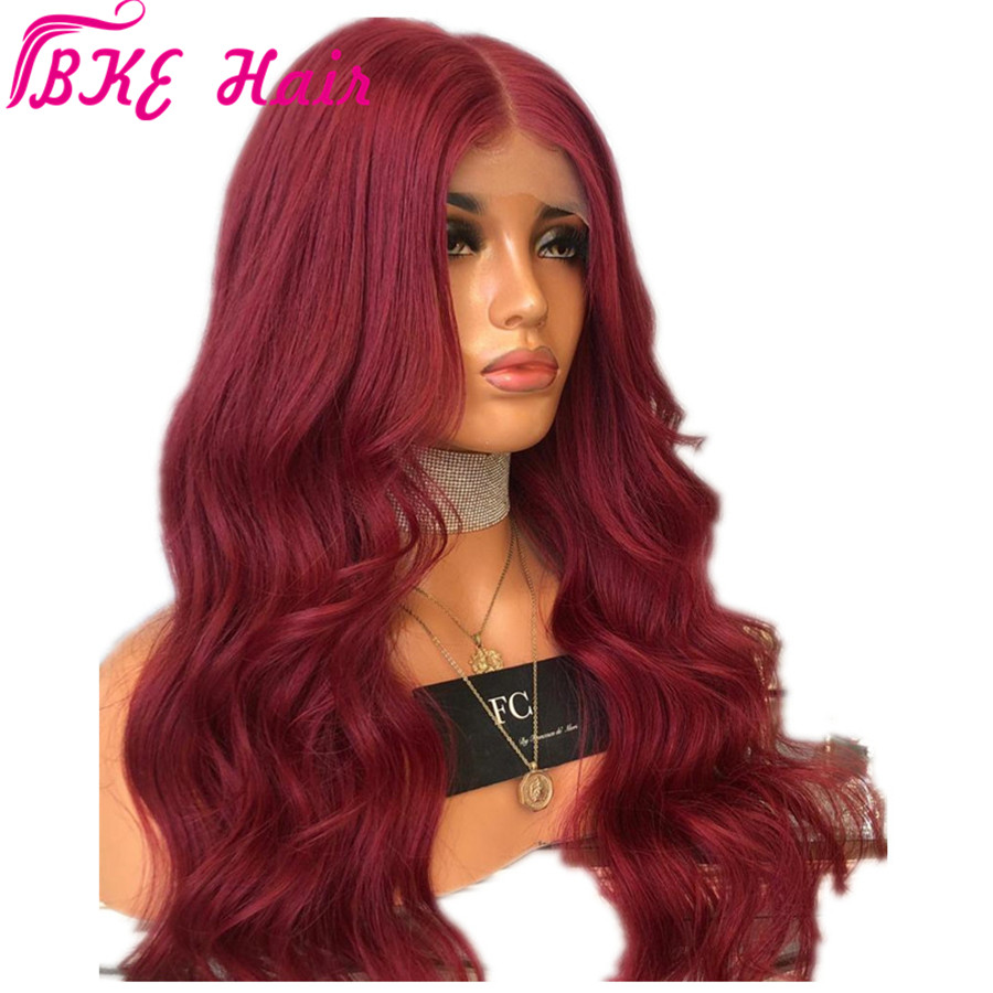 Middle part body wave Burgundy brazilian Hair lace front Wig Red Wine synthetic Wig heat resistant Preplucked With Baby Hair