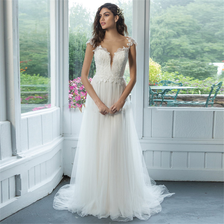Scoop 2020 Modest A-Line Wedding Dresses Appliques Lace Soft Tulle Bridal Gowns Zipper Button Back Long Vestidos De Mariee, White
Scoop 2020 Modest A-Line Wedding Dresses Appliques Lace Soft Tulle Bridal Gowns Zipper Button Back Long Vestidos De Mariee, White
