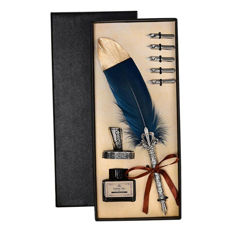 Vintage Calligraphy Feather Dip Pen Fashion Pen Handle 25 Nibs Writing Ink Set Quill Fountain Writing Set Gifts for Childs12394692