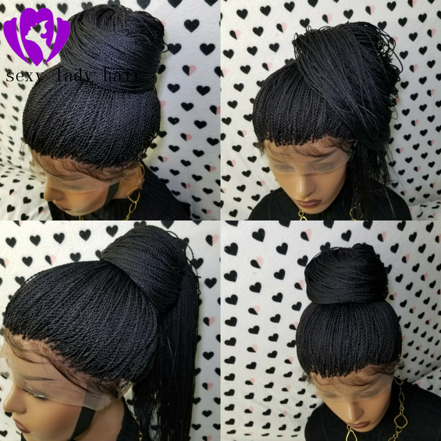 Natural Hairline Twist Braids Wig Braid Lace Front Wig for Black Women Full Handtied micro braided Wigs with Baby Hair