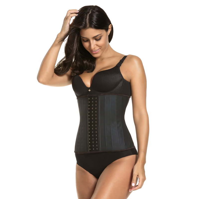 25 Steel Boned Glossy Latex Waist Trainer Corset Waist Cincher Workout Shapewear 3 Rows Hooks Body Shaper Slimming Underwear S-3X 24cm Torso