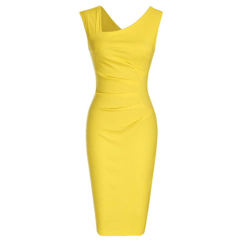 Womens Retro Sleeveless Slim Business Pencil Dress Ladies Vintage Solid Color Sheath Cocktail Party Bodycon Dresses GMX190708