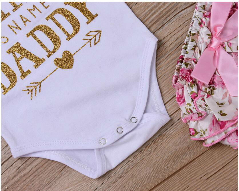 Promotion Newborn Baby Clothing Sets Kids Clothes Letter Print Romper Broken Flower Ruffled Bow Shorts Suits For Infant Toddlers Dresses