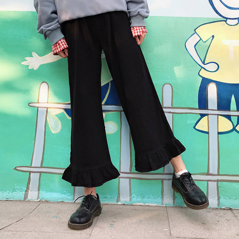 Winter Soft Sister Nine Pants Loose Ruffle Casual pants Women Vintag Sweet Solid color Wild Thicken Wide-leg Preppy Style, Black
Winter Soft Sister Nine Pants Loose Ruffle Casual pants Women Vintag Sweet Solid color Wild Thicken Wide-leg Preppy Style, Black