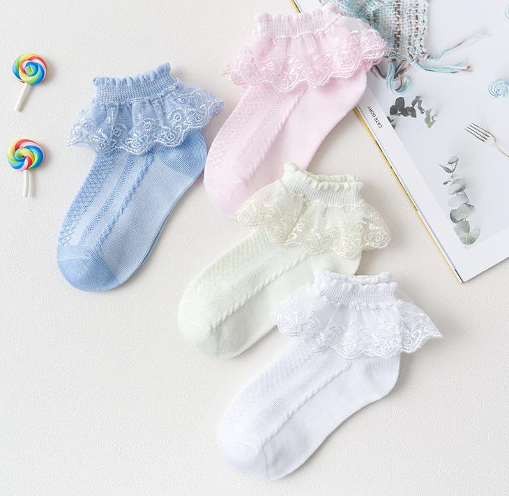 Kids Socks Lace Baby Girl Ankle Socks Cute Baby Ruffle Frilly Sock White Pink Girls Sock Breathable Baby Footwear 4 Colors DW5153