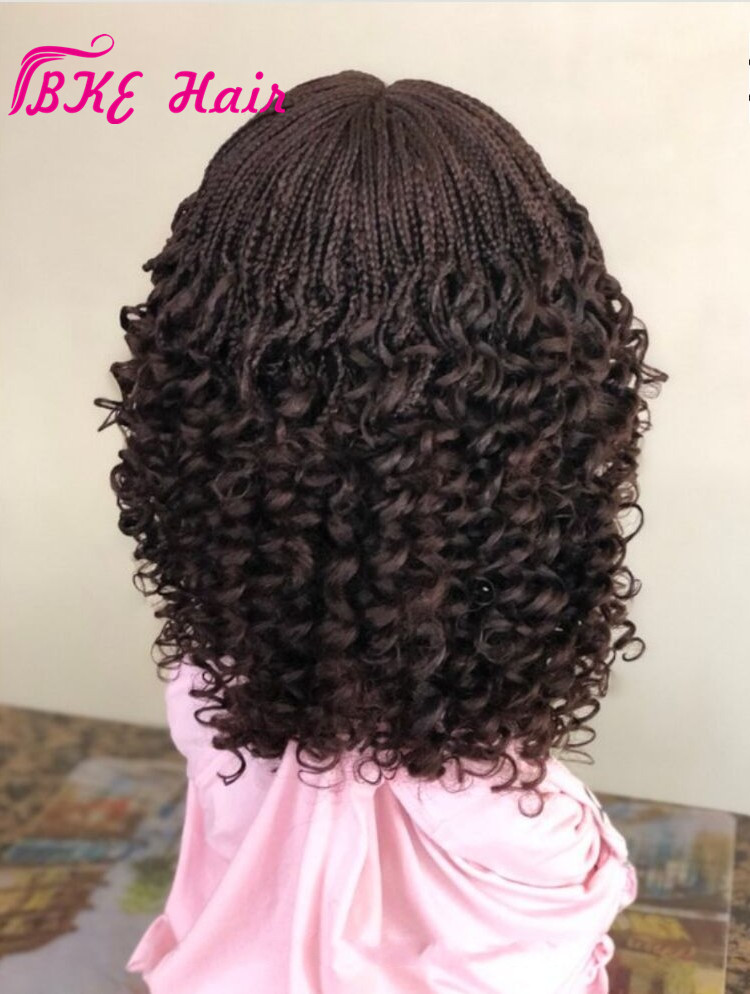 Free shipping Handmade africa braided style short curly wig black/brown /blonde /bury red Box Braid Braided Lace Front Wig With Curly End for women