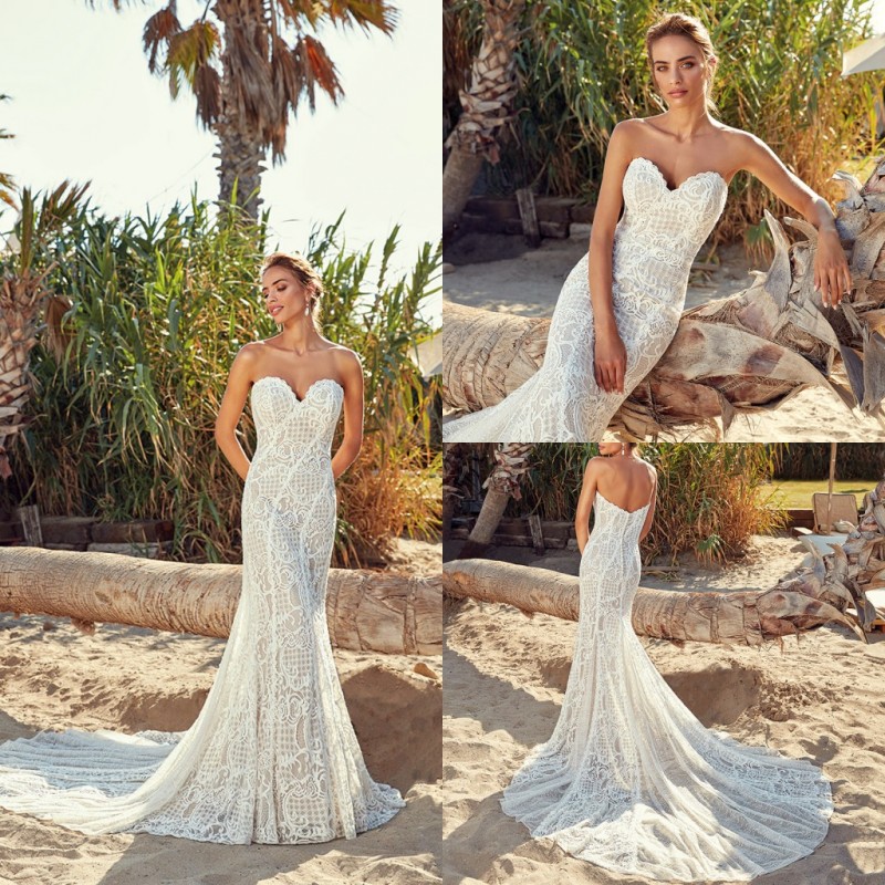 eddy k beach mermaid wedding dresses sweetheart lace bridal gowns vestido de novia backless boho wedding dress plus size
