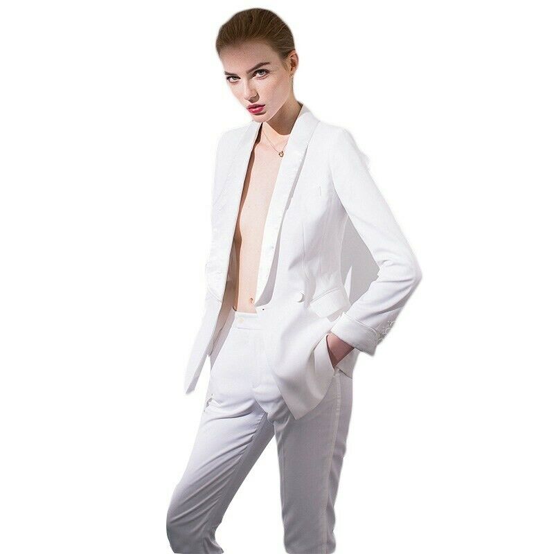 Summer White Women Mother of the Bride Suits Slim Fit Work Uniform Wear Ladies Formal Party Evening Wear For Wedding(Jacket+Pants)