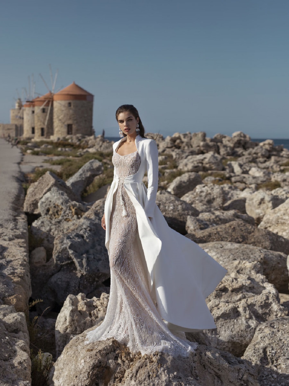 lian rokman mermaid dresses with long jacket lace appliques sweep train beach wedding dress custom made western bridal gowns