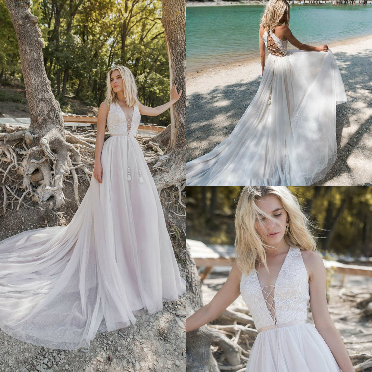 2019 Bohemian Wedding Dresses V Neck Sleeveless Lace Tulle Beach Bridal Gowns Hollow Back Sweep Train A Line Wedding Dress Robe De Mariee, Champagne
2019 Bohemian Wedding Dresses V Neck Sleeveless Lace Tulle Beach Bridal Gowns Hollow Back Sweep Train A Line Wedding Dress Robe De Mariee, Champagne