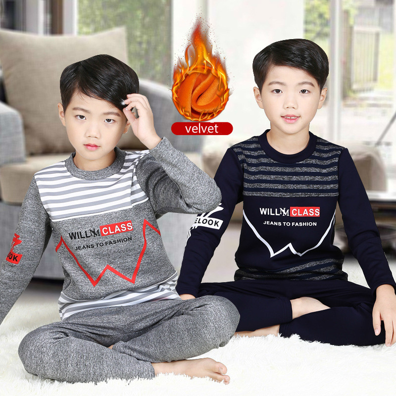 2 ensembles de garçons plus velours chaude chemise pantalon costume pyjamas pour enfants épaissir l'automne et l'hiver de dessous de la chemise s