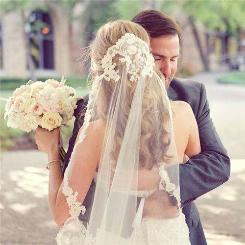Cheap Bridal Wedding Veils Lace Appliques Vintage White Ivory Tulle Wedding Bridal Veil Elbow Length One Layer Events With Comb