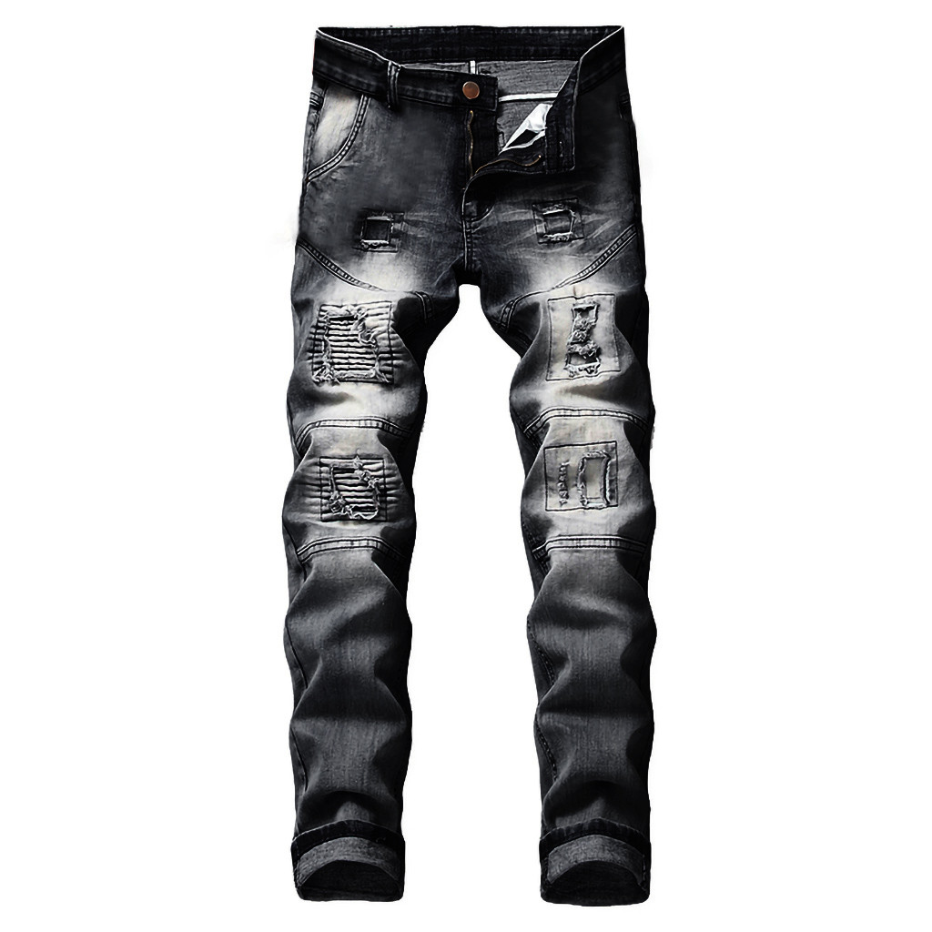 Men's Stretchy Ripped Skinny Biker Jeans Destroyed Taped Slim Fit Denim Pants, Black
Men's Stretchy Ripped Skinny Biker Jeans Destroyed Taped Slim Fit Denim Pants, Black