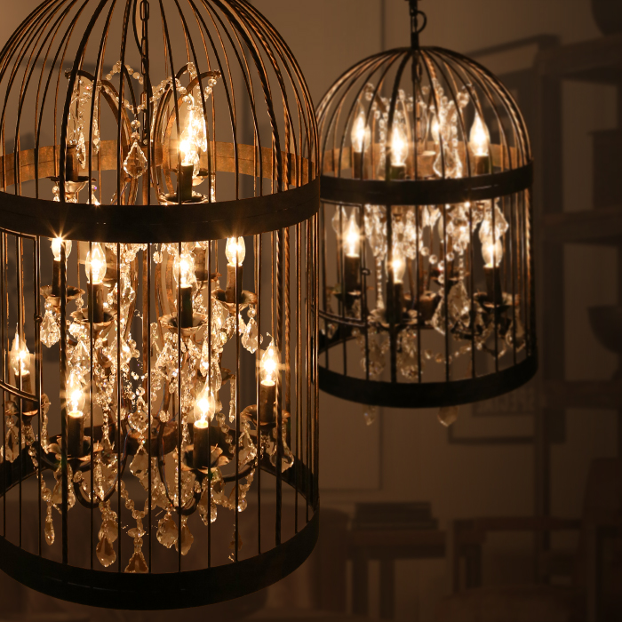 Loft Vintage American Rural creative chandelier clothing store restaurant iron pendant light crystal decorate birdcage pendant lamp