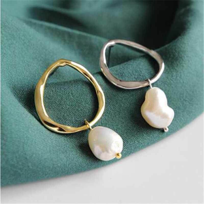 925 Sterling Silver Irregular Geometric Baroque Freshwater Pearl Dangle Earrings Female Natural Pearl Drop Earrings Wedding Gifts