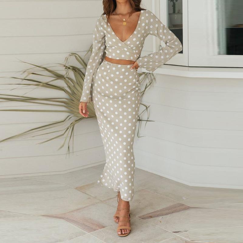 CHAMSGEND Polka Dot Dress Suit V-Neck Long Sleeve Crop Top Fashion Women Two Piece Set Elegant Skirt 2 Piece Set Women, Beige
CHAMSGEND Polka Dot Dress Suit V-Neck Long Sleeve Crop Top Fashion Women Two Piece Set Elegant Skirt 2 Piece Set Women, Beige