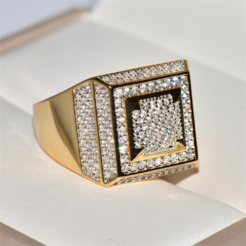 Hip Hop Male Vintage Fashion Jewelry 925 Sterling Silver&Gold Fill Pave White Sapphire CZ Diamond Eternity Wedding Band Ring For Men Gift