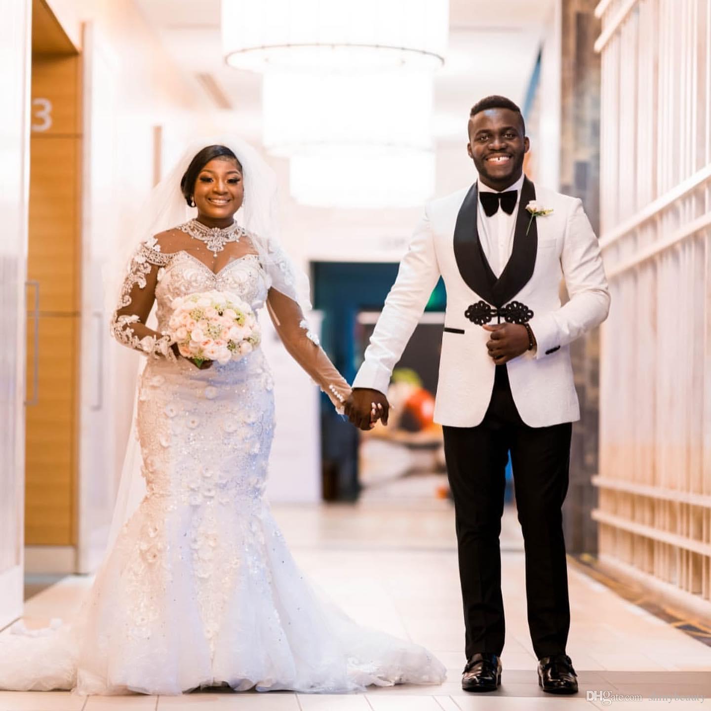 Aso Ebi Arabic Plus Size Urious Mermaid Dresses Lace Beaded Crystals Sheer Neck Wedding Dress Bridal Gowns Vestidos De Noiva